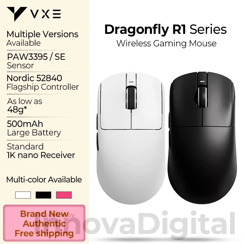 

Беспроводная игровая мышь ATK VXE Dragonfly R1 Pro MAX с сенсором PAW3395 R1 SE, легкая, Bluetooth, для киберспорта, FPS, перезаряжаемая
