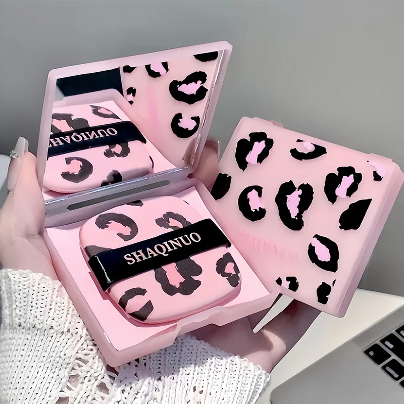 100 Sheets Pink Leopard Print Facial Oil Absorbing Paper Portable Storage Box with Mirror Beauty Tool