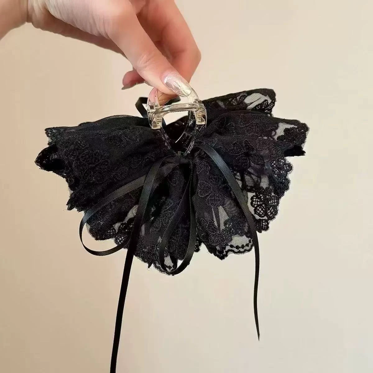 1 Stück Koreanischer Stil Elegante Schmetterlingsknoten-Schleife Bestickte Spitzen-Haarklammer, Damen-Haarspange für Pferdeschwanz und Halb-Up-Haarspange – Detail 6