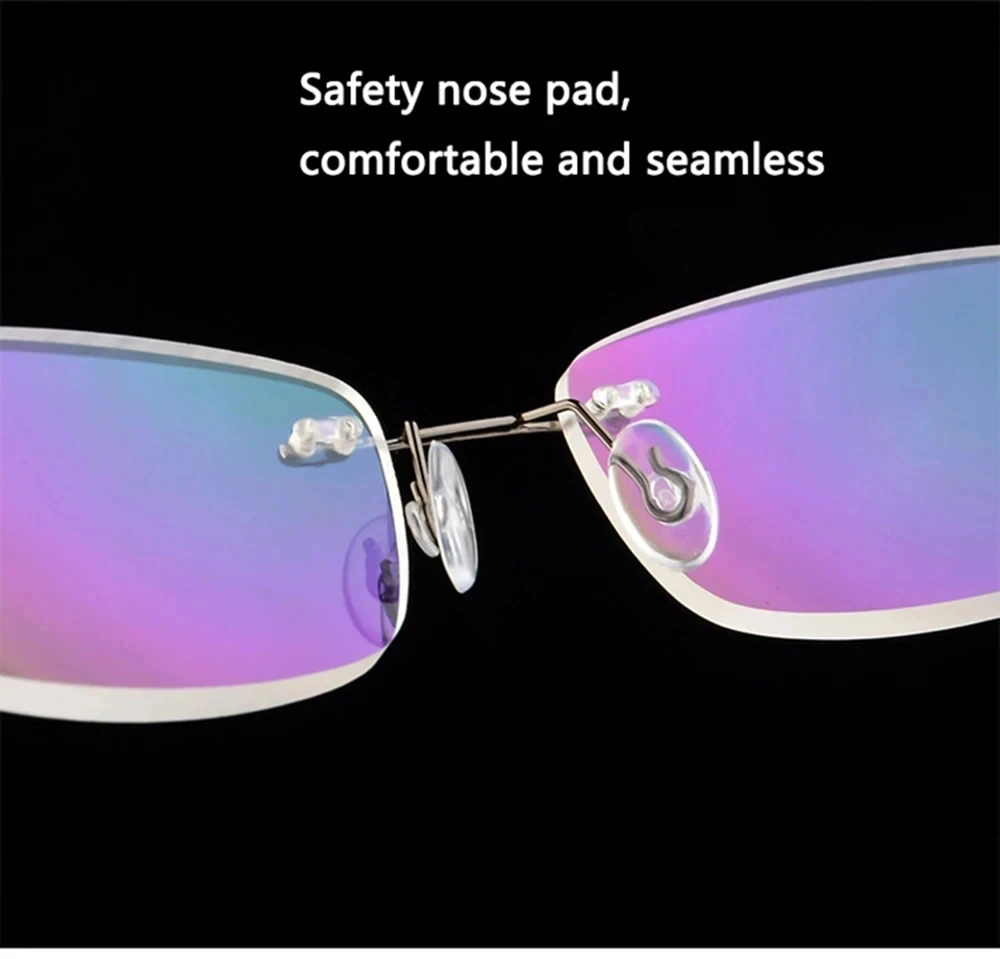 Blaulicht-blockierende Memory-Titan-Randlose Lesebrille für Herren und Damen, Presbyopie-Brillenrahmen + 1 + 1,5 + 2 + 2,5 + 3 – Detail 8