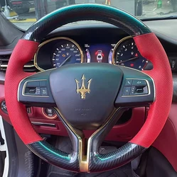 Customized Hand Sewing carbon fibre Leather Car Steering Wheel Cover Car Accessories For Maserati Ghibli Levante Quattroporte