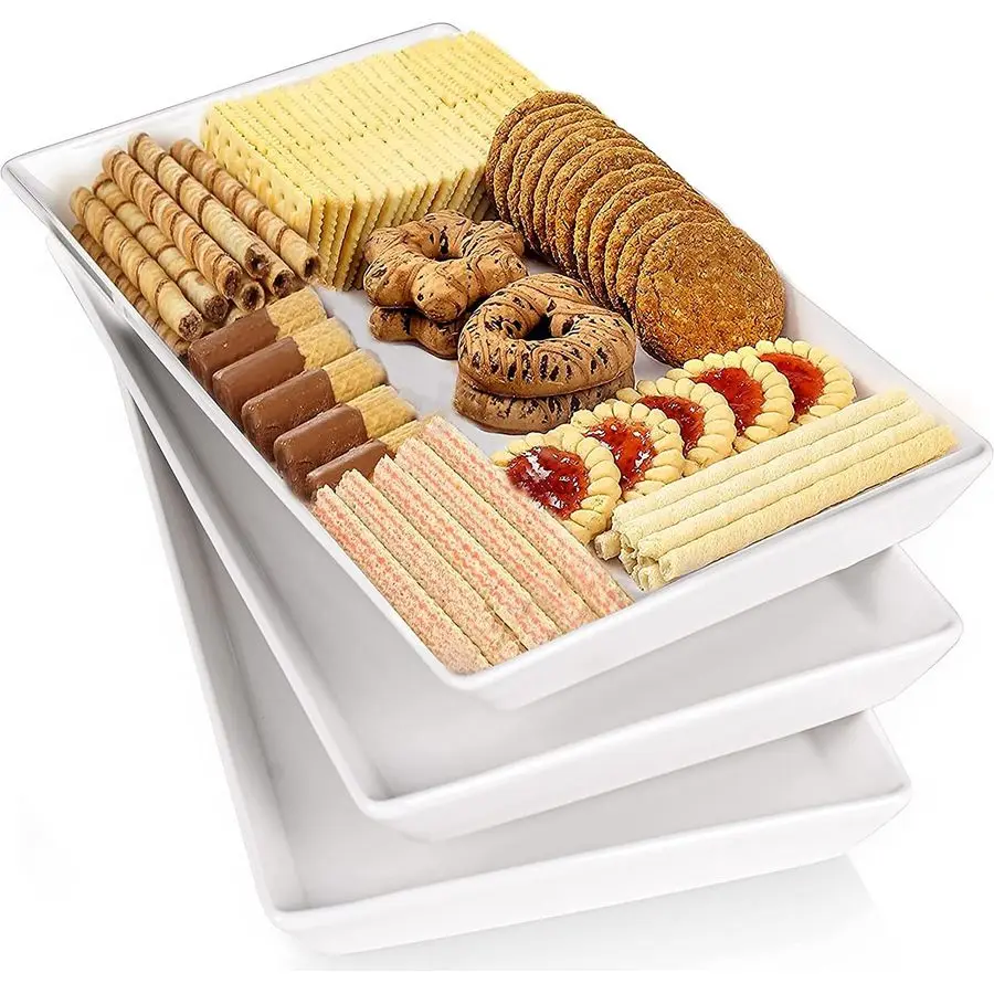 

Большое сервировочное блюдо, 16 x 9.5 дюймов, белое прямоугольное фарфоровое блюдо для подачи еды, сервировочные подносы для вечеринок