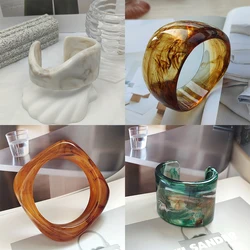 Multi Styles Candy Color Wave Wide Version Square Acrylic Resin Bangle Bracelet for Women Party Jewelry