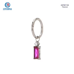 QM ASTM F136 티타늄 힌지 세퍼텀 클리커 후프 귀걸이(직사각형 펜던트 피어싱 바디 쥬얼리 포함)