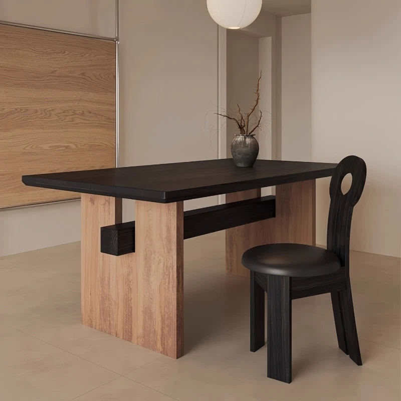 Solid wood dining table and chair combination retro home dining table modern simple light luxury rectangular dining table