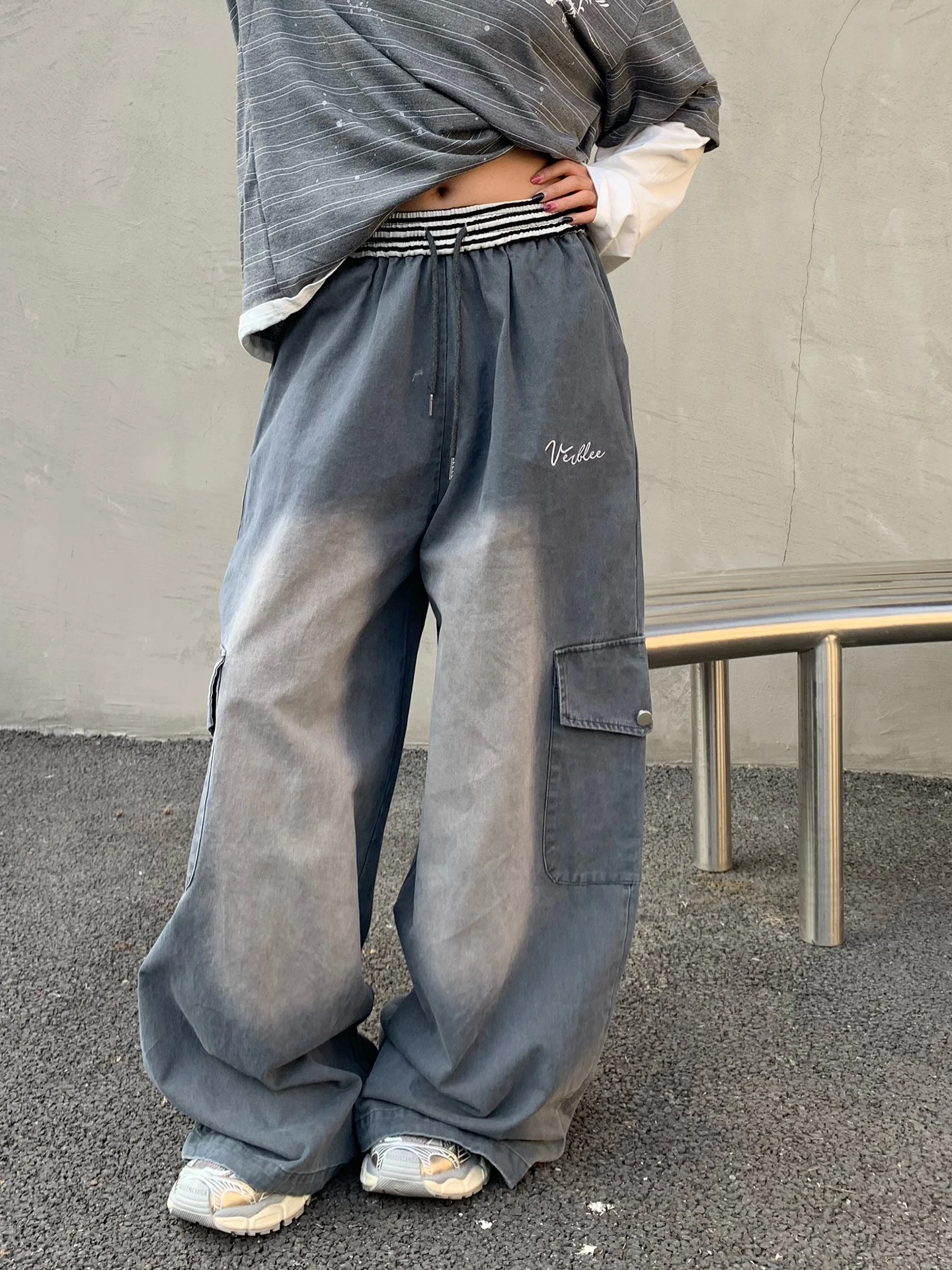 

Waed Denim Wide Leg Workwear Pants Women's Retro Sle Spring Summer Cotton l Waist Button Closure Casual Slimming Jeans