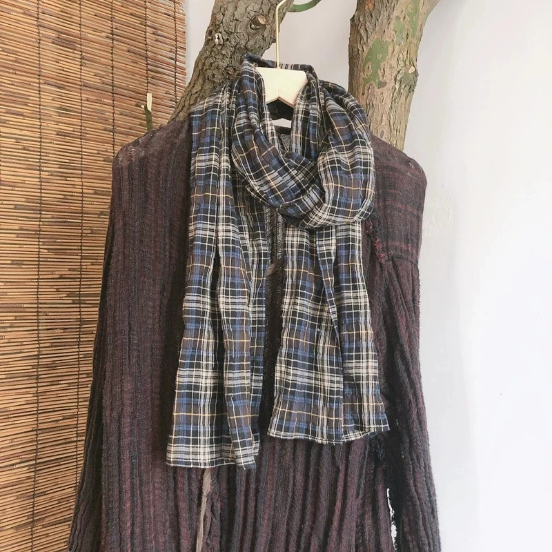 

Осень-зима 100% хлопковый шарф в стиле ретро, клетчатые женские шали и накидки, женские дорожные винтажные шарфы высокого качества