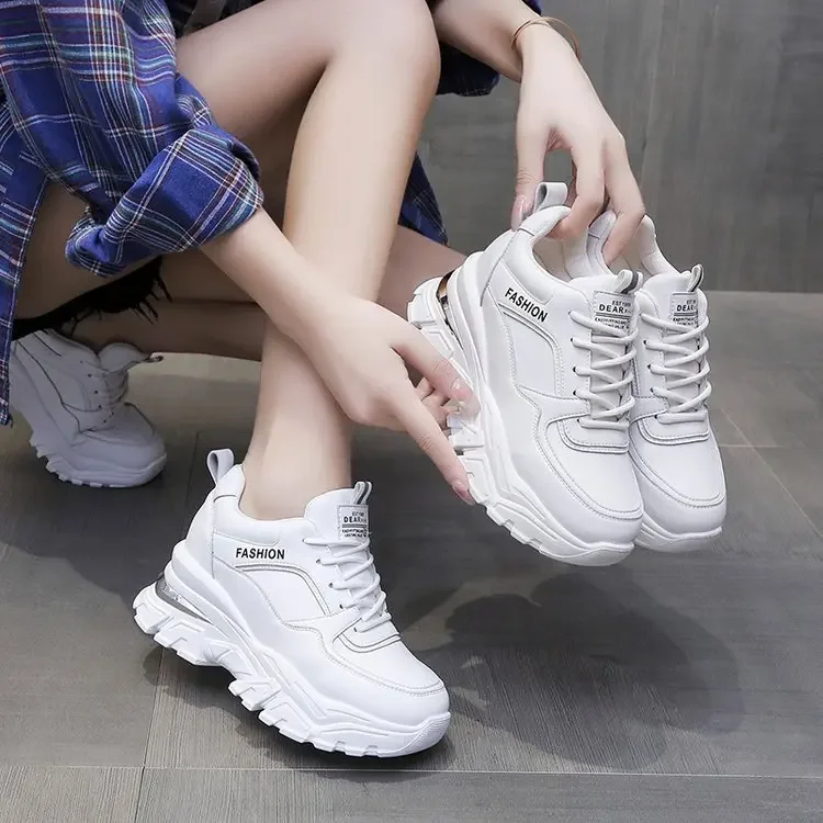 Spring New Version of Fashion Round Head Lace-up Muffin Thick Bottom Inside Increase Fashion Casual Big Size Sports Daddy Shoes