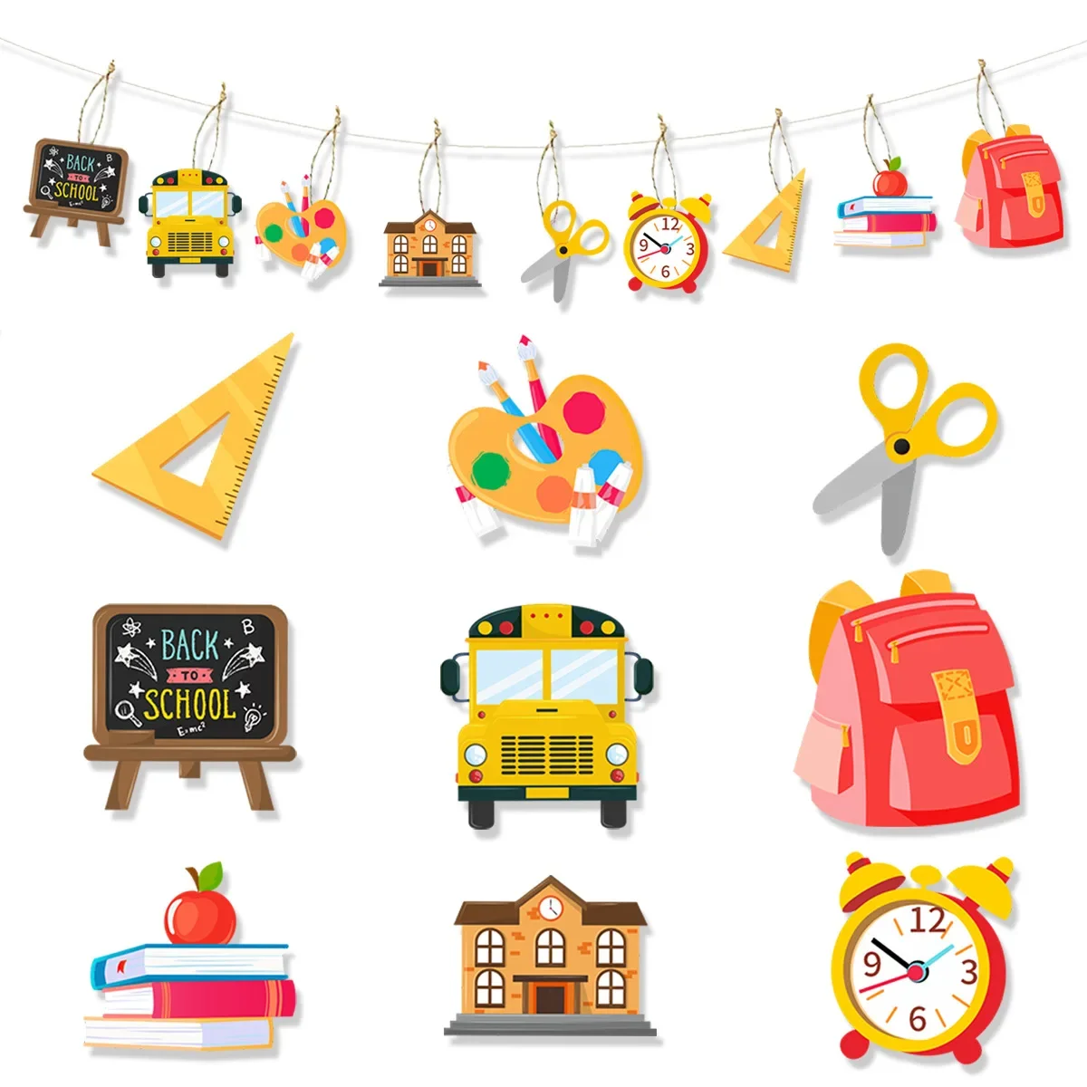 9Pcs/Bag Cartoon Back To School Theme Tree Pendant Hangers Backdrop First Day of School Blackboard for Classroom Decorations