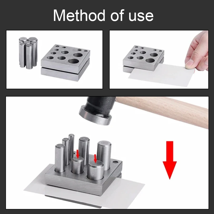 Manual round Punch Set for Jewelry 7 Holes Disc Cutter Metal Circle Mold Cutting Punching Tools Die