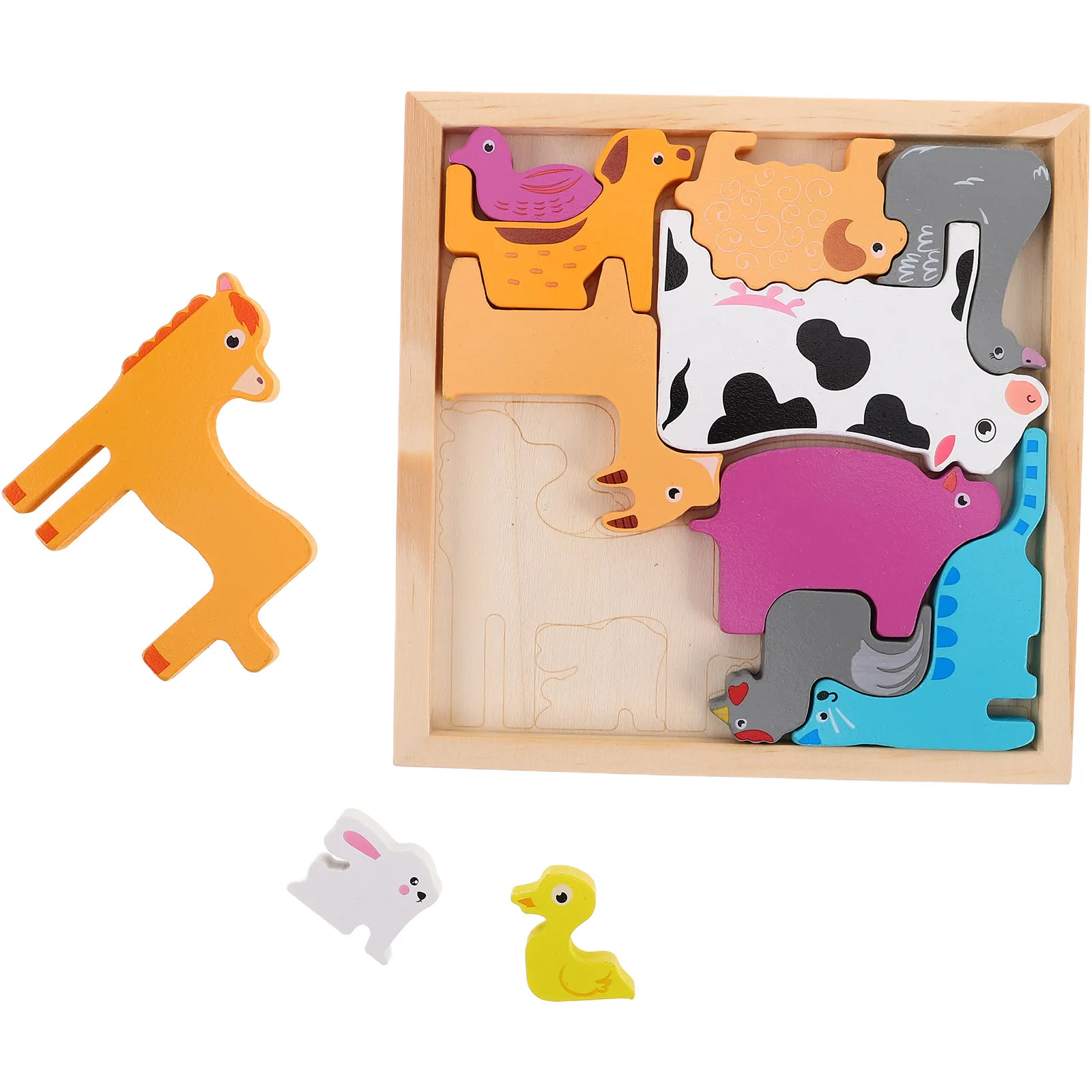 

1Set Chunky Wood Animal Matching Puzzle for Toddlers Spatial Imagination Shape Recognition Farm Theme Cognitive Puzzle Board