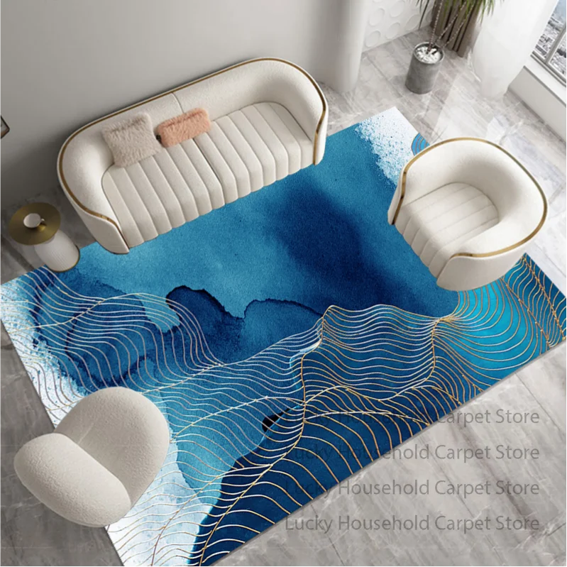 Modern Abstract Blue Carpets Parlor Decorative Home Large Area Rug Fluffy Soft Non-slip Dining Room Bedroom Lounge Floor Mats