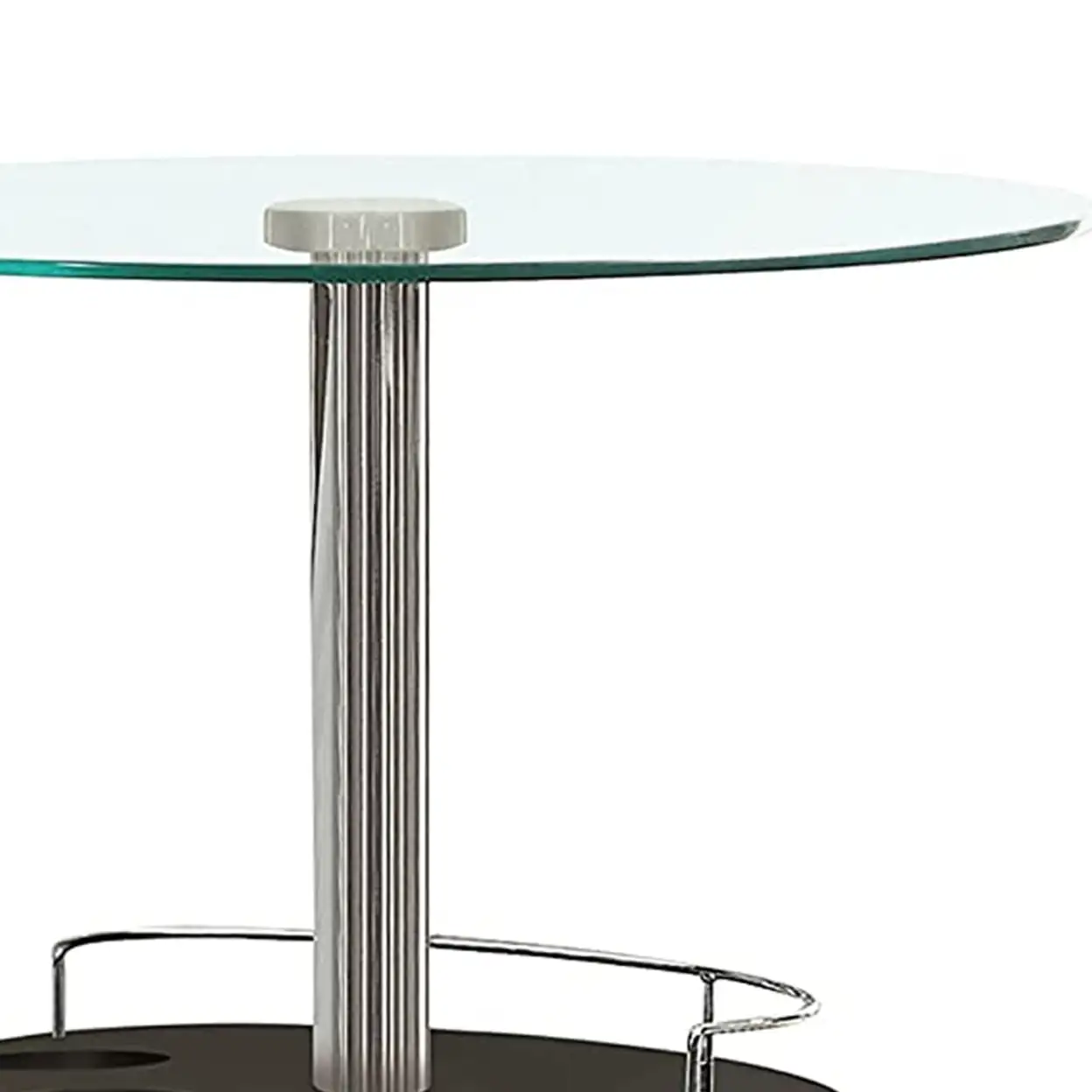 Round Glass Top Bar Table with Wine Storage Chrome Base Bistro Pub Table