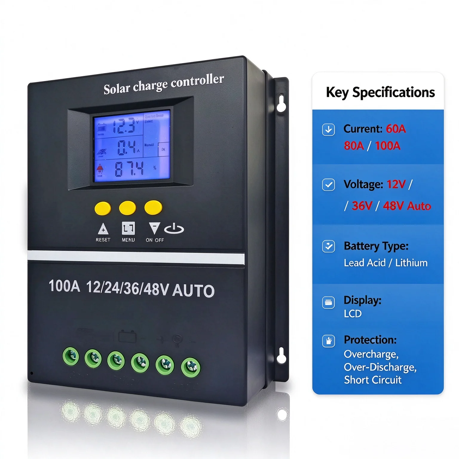 POWLSOJX MPPT 100A 80A 60A Solar Charge Controller 12V 24V 36V 48V Solar Panel Lead Acid/Lithium Battery Regulator Dual USB