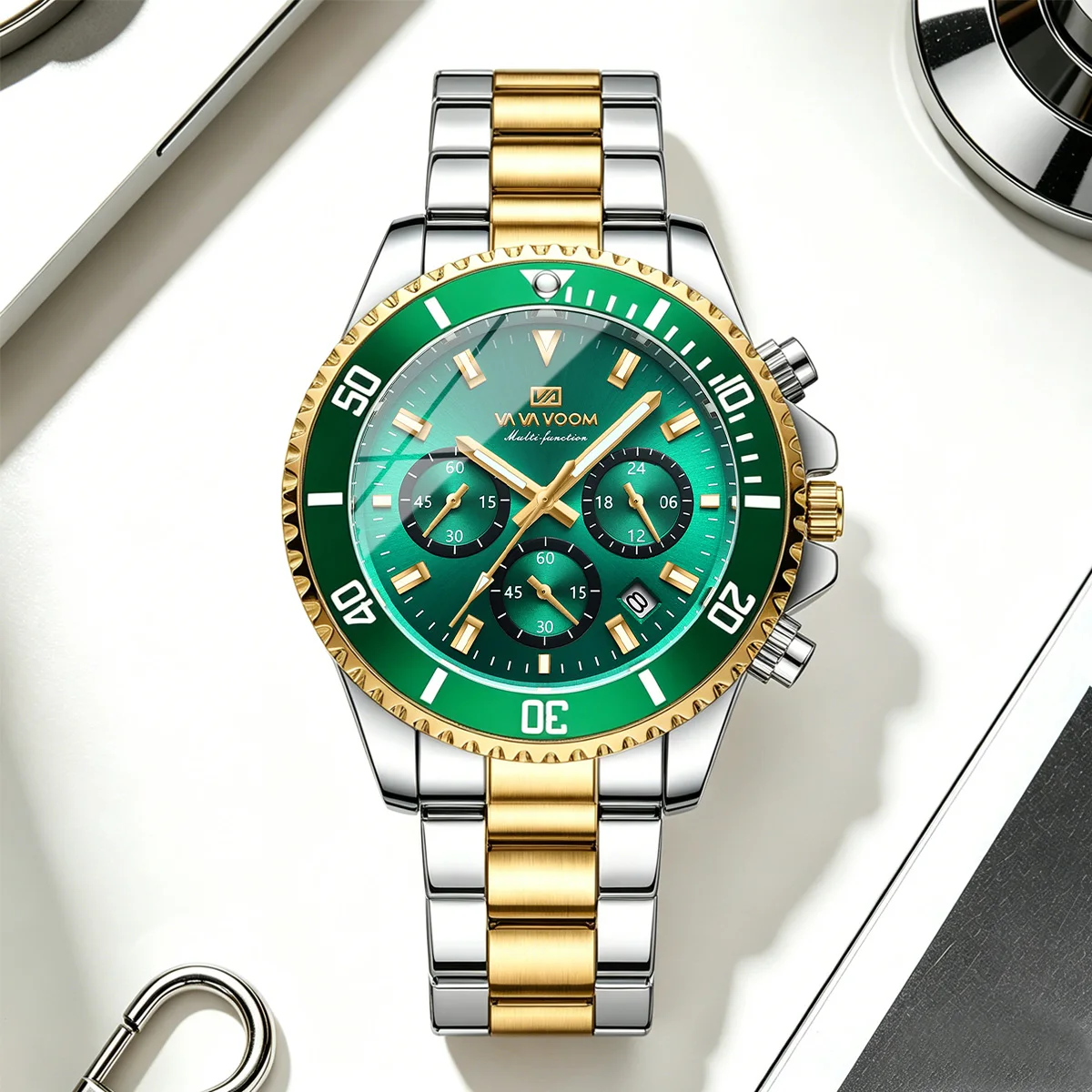 Multifunctional Mens Quartz Watch Luxury Water Night Glow Business Style Diver Series Stainless Steel Leisure Fashion Wristwatch