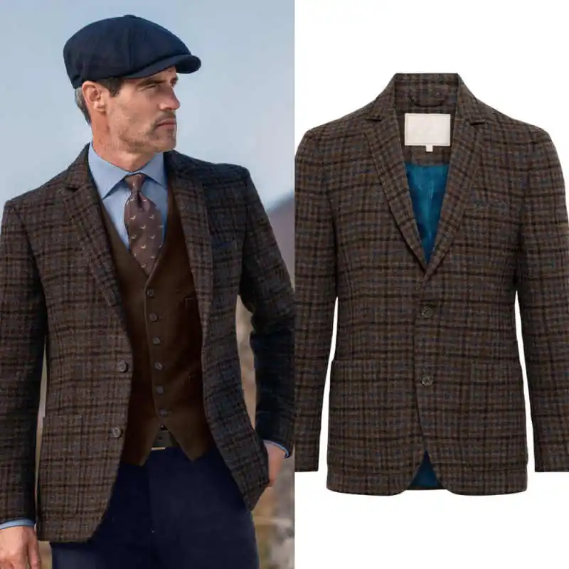 Stylish Plaid Tweed Suit Jacket Wool Blend Notched Lapel Single Breasted Blazer For Dating Ceremony Daily Occasions Customized