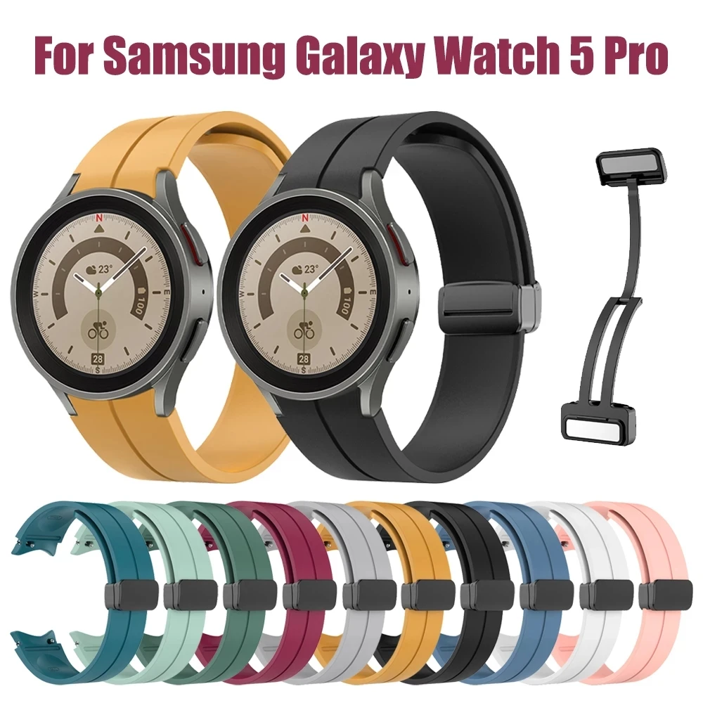 

Original Silicone Magnetic Folding Buckle Strap for Samsung Galaxy Watch 5 Pro 45mm Band for Watch 4/5 40 44mm Classic 42 46mm