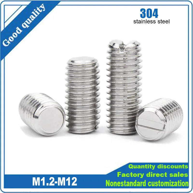 2/50 M1.2 M1.4 M1.6 M2M2.5 M3 M4 M5 M6 M8 M10 M12 GB73 DIN551 Stainless Steel Slotted Head Flat End Headless Grub Bolt Set Screw