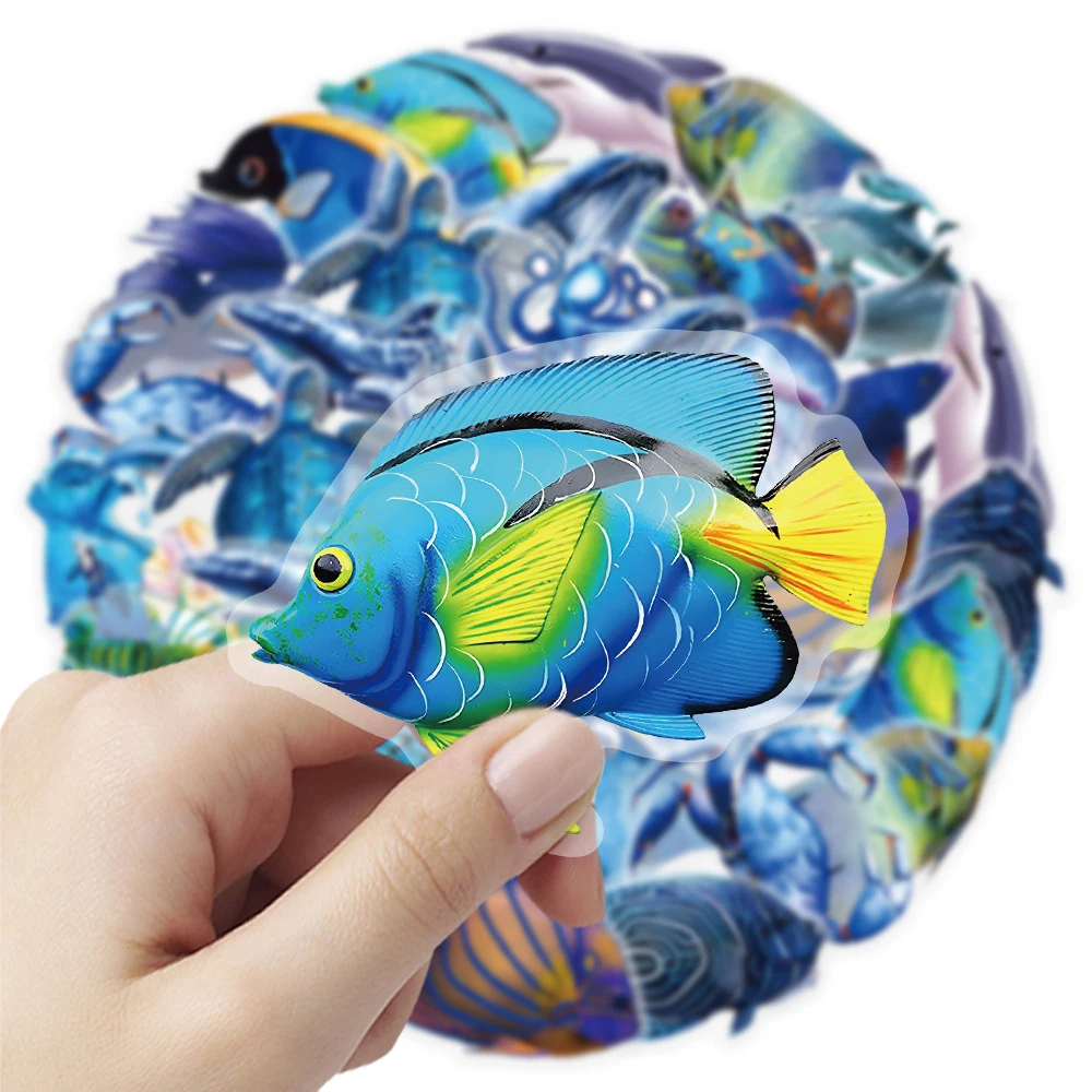 

10/30/50pcs Transparent Blue Ocean World Aesthetic Stickers Cartoon Sea Fish Decal DIY Luggage Guitar Phone Cute Sticker Kid Toy