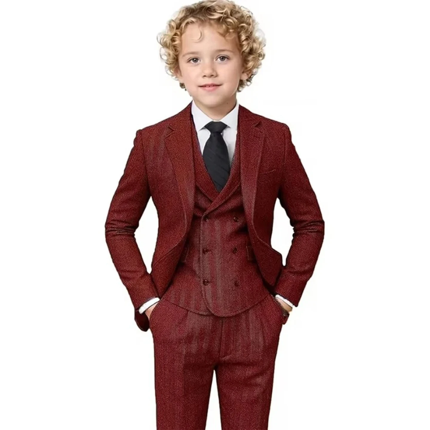 

Boys Burgundy Three Piece Suit Set Wedding Page Boy Church Party School Event and Other Special Occasions Suit Set