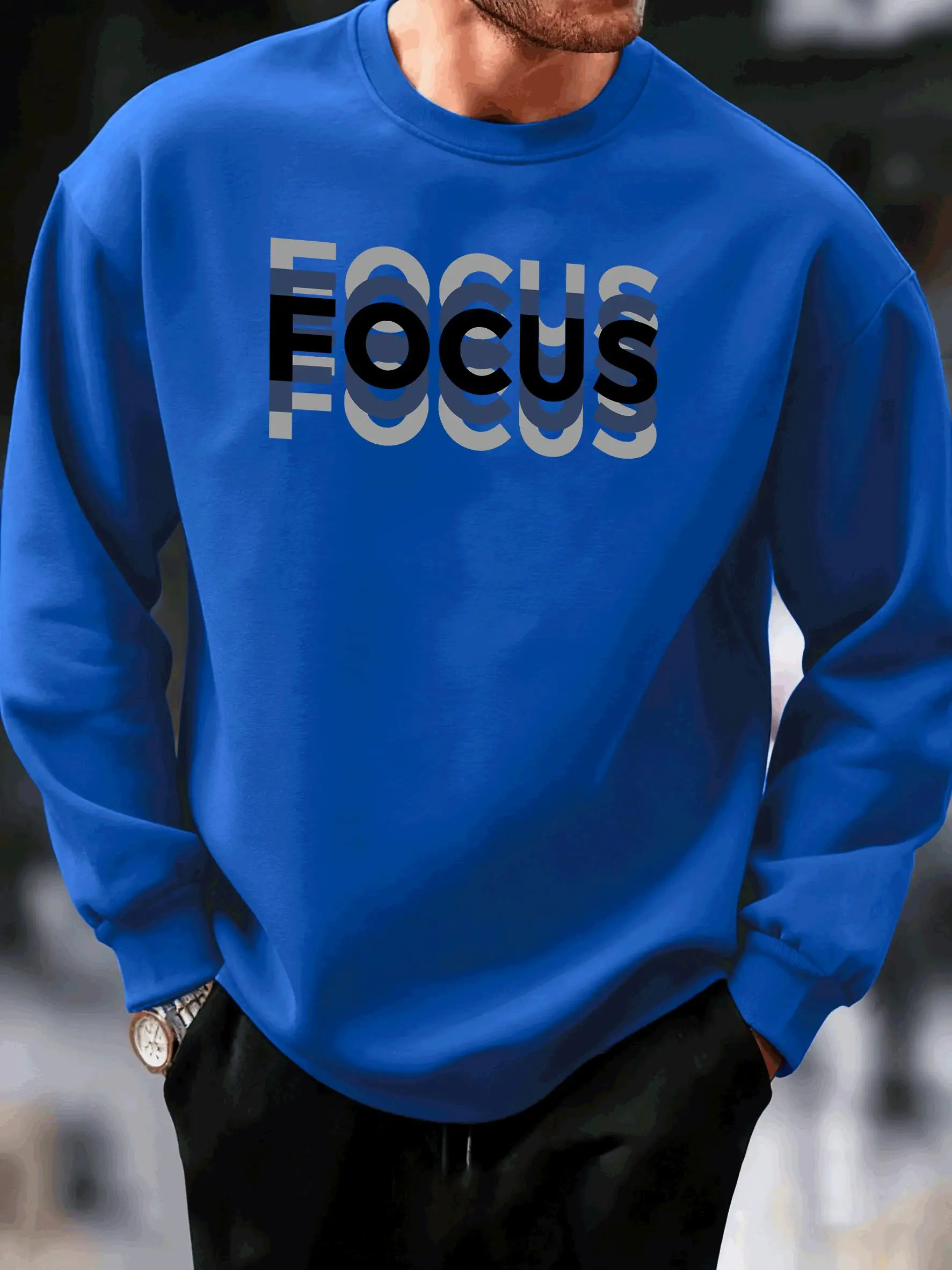 Focus Overlap Art Letter Printed Men'S Sweatshirt Street Autumn Pullover Korean Y2K Loose Sportswear O-Neck Fleece Clothes