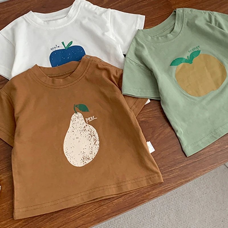 Children Cotton Short Sleeve Top Fashion Kids Summer Cartoon Fruits Printed T-shirts Toddler Baby Boy Girl New Style Casual Tops