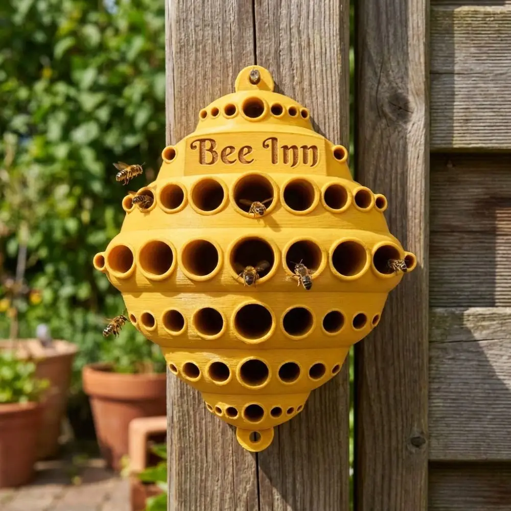 3D Printed Garden Bee Insect House Plastic Bee-Hive Shaped Outdoor Bee Hotel Wall-Mounted Weather-Resistant Bee Insect Nest