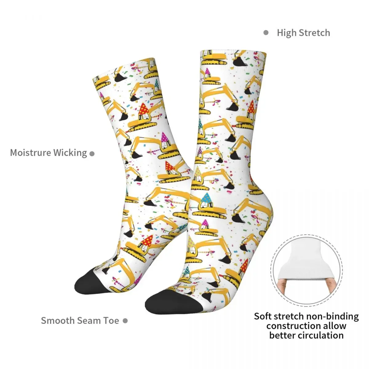 Excavator Construction Truck Party Pattern Socks Harajuku High Quality Stockings All Season Long Socks Accessories for Man Woman