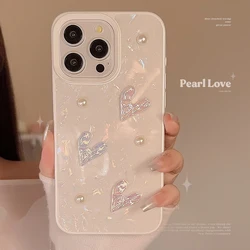 Korean Cute 3D Laser Love Soft Silicone Case for iPhone 15 Plus 14 13 12 11 Pro Max Pearl Shockproof Shell Pattern Phone Case
