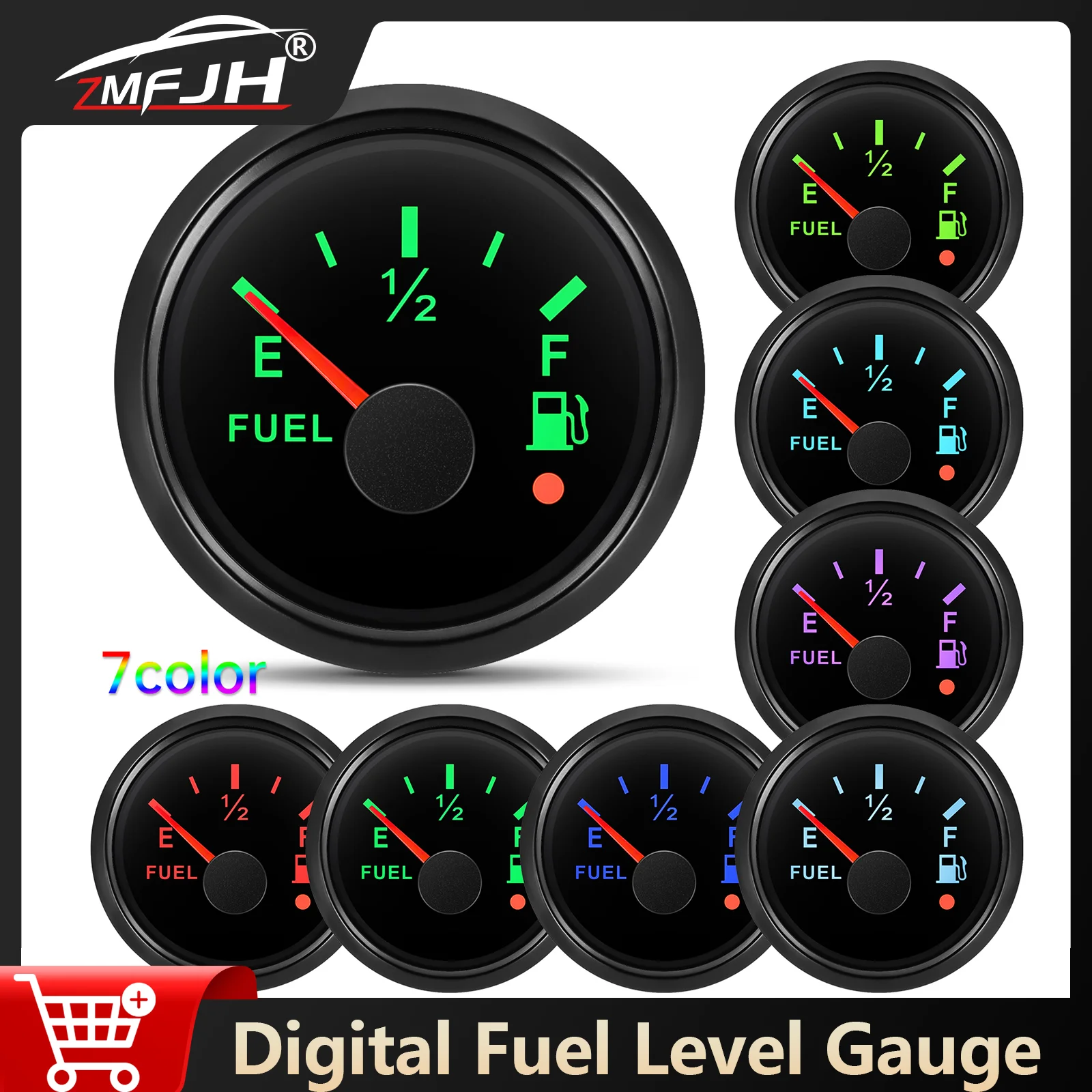 

7 Color Backlight Fuel Level Gauge 240-33ohm Fuel Float Meter 52mm Fuel Level Indicator For Marine Boat Car Truck 12V 24V