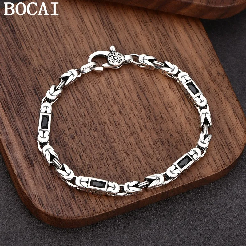 

BOCAI новый браслет из стерлингового серебра S925 в стиле ретро, индивидуальный комплект циркона в китайском шикарном стиле, браслет с зерном мира, подарки для мужчин и женщин