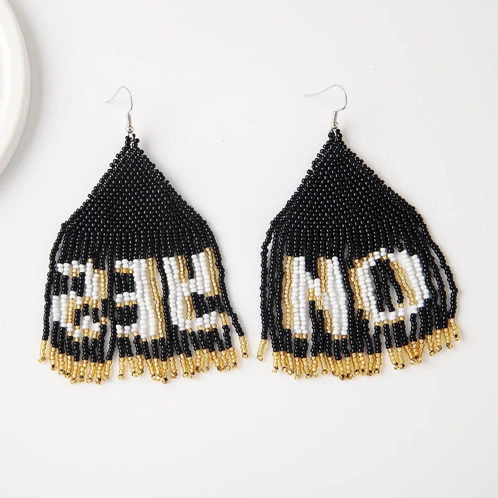 Rice bead earrings  Crown Letters Gradient Fashion  Minimalist  Hand knit Alloy Bohemia Pattern Tassels Beaded earrings