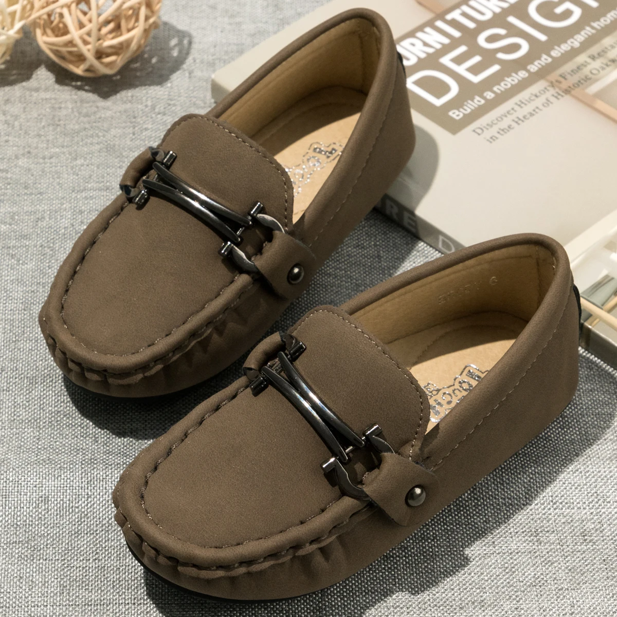 Meckior Neue Kinderschuhe Jungen Mädchen Kleid Schuhe Atmungsaktiv Braun 4 Jahreszeiten Casual Kinder Jungen Mädchen Flache Lederschuhe Mokassins