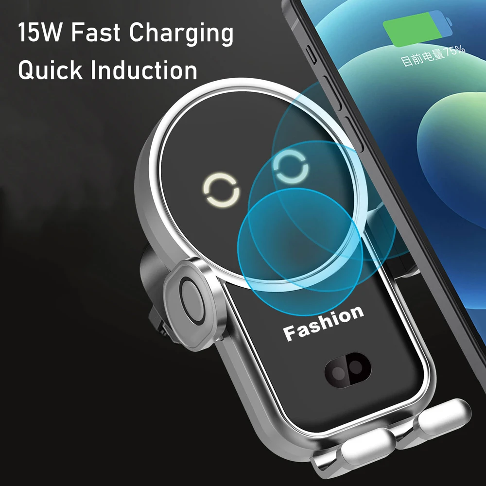 Wireless Car Charger Mount Auto Clamping 15W Fast Charging Cute Demon Design For iPhone 13/13Pro/12Pro/Samsung S22/21/Note20/10