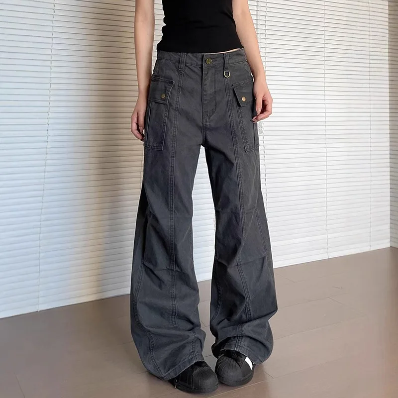 2025 Retro Multi-pocket Overalls Men's Women's Straight Tube Micro-pull Three-dimensional Thin Washed Casual Long Pants