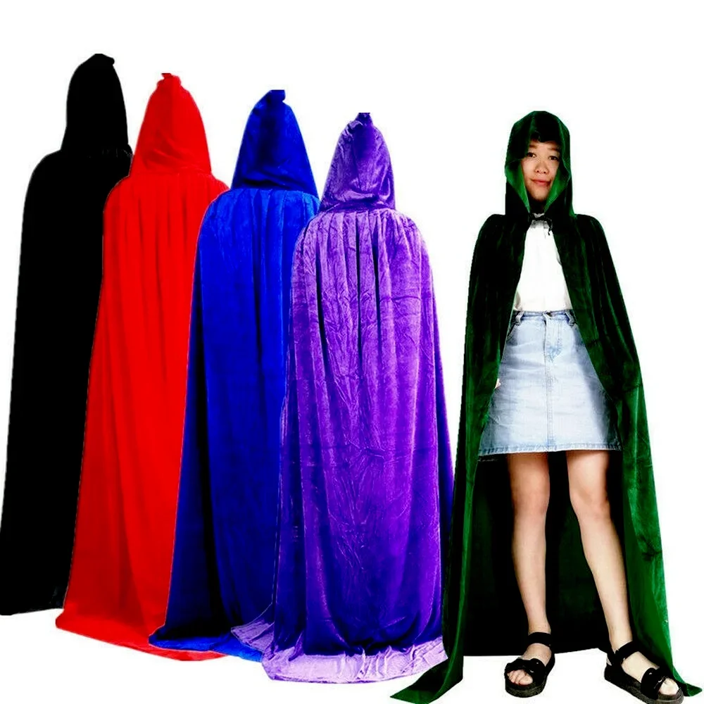 Halloween Hooded Velvet Cloak Robe Cape Medieval Witchcraft Cape Cosplay Costume