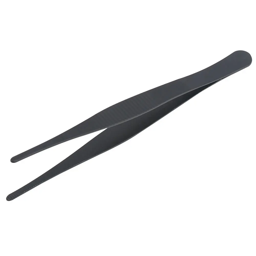14cm Black Anti-static Straight Tweezers Multipurpose Forceps Stainless Steel Lab Tweezers with Serrated Tip Non-slip Handle