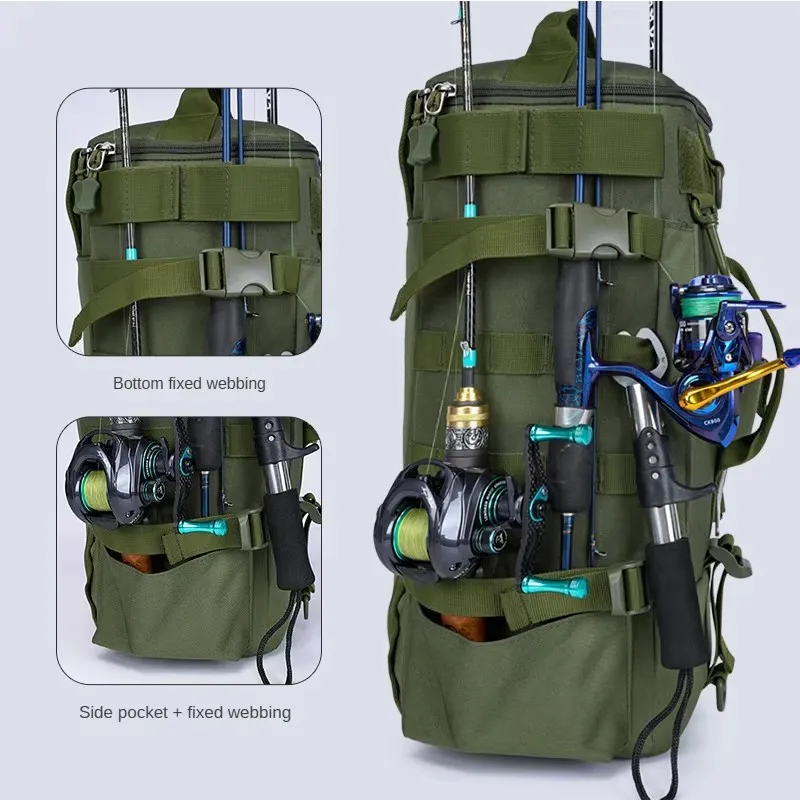 Outdoor Large Capacity Backpack Custom Logo Waterproof Fishing Bag Hiking Camping Cycling Mountains Travel Backpack Print Text
