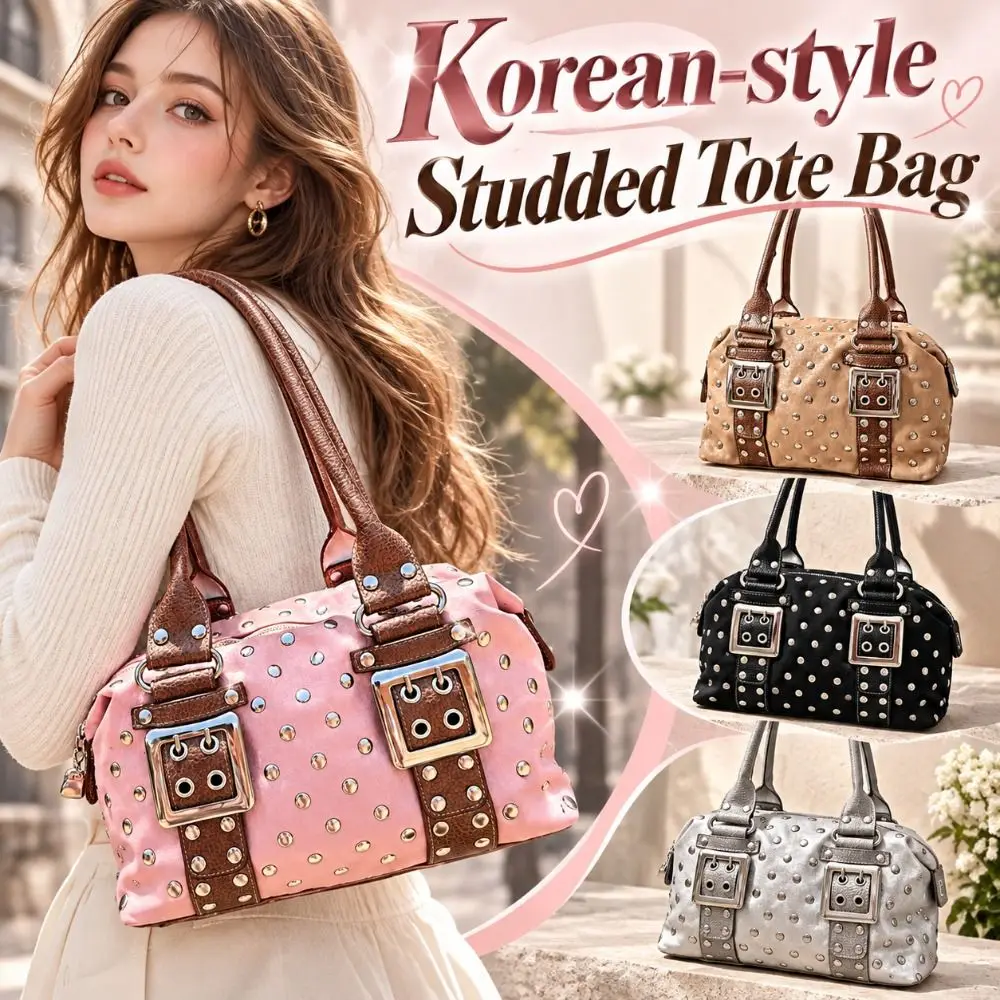 Retro Large Capacity Studded Tote Bag Vintage Style Rivet Detail Women's Shoulder Bag Sweet Cool Underarm Bag for Women Girl