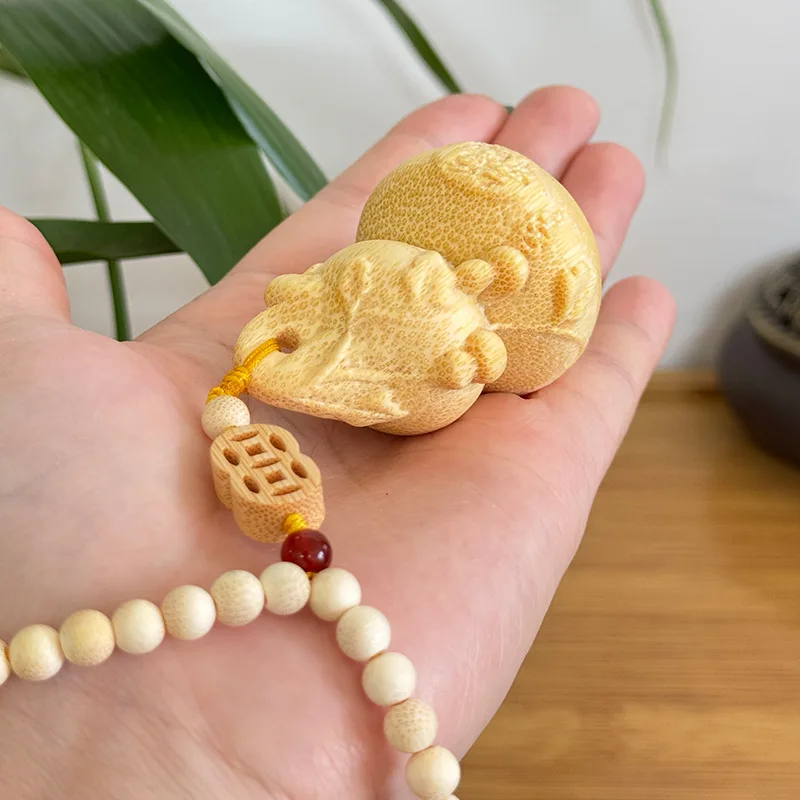 Chinese Auspicious Golden Silk Bamboo Carved Gourd Hand Fidget Toy Good Luck Fortune Blessing Wrist String Pendant Collection