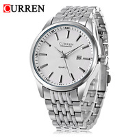 CURREN 8052 Men's Quartz Watch Simple Calendar Waterproof Black Silver Stainless Steel Strap Wristwatch for Male