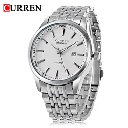 CURREN 8052 Men's Quartz Watch Simple Calendar Waterproof Black Silver Stainless Steel Strap Wristwatch for Male