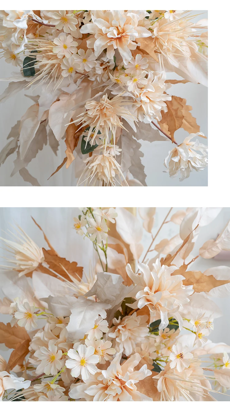 5D Lichtfarbe Champagner Künstliche Blumen Hochzeitsdekoration Hängende Hornblumenreihe Begrüßungshintergrund Requisiten Wegführung Blumen – Detail 7