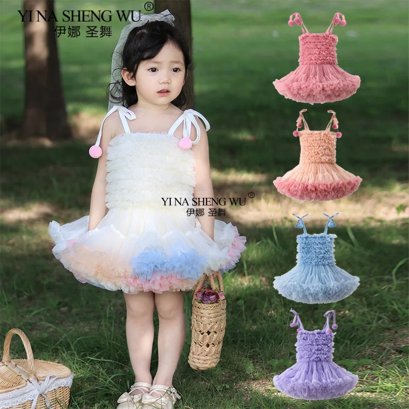 

Детское платье-пачка, бальное платье на бретелях, детское платье на день рождения, пышное платье, регулируемый размер, модное и милое