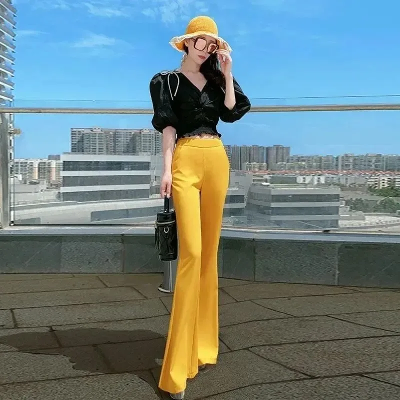 بالإضافة إلى حجم كبير السائل الأحمر مع جيوب السراويل النسائية الكورية أزياء خمر وتتسابق مريحة تمتد بنطلون واحد الإناث السراويل