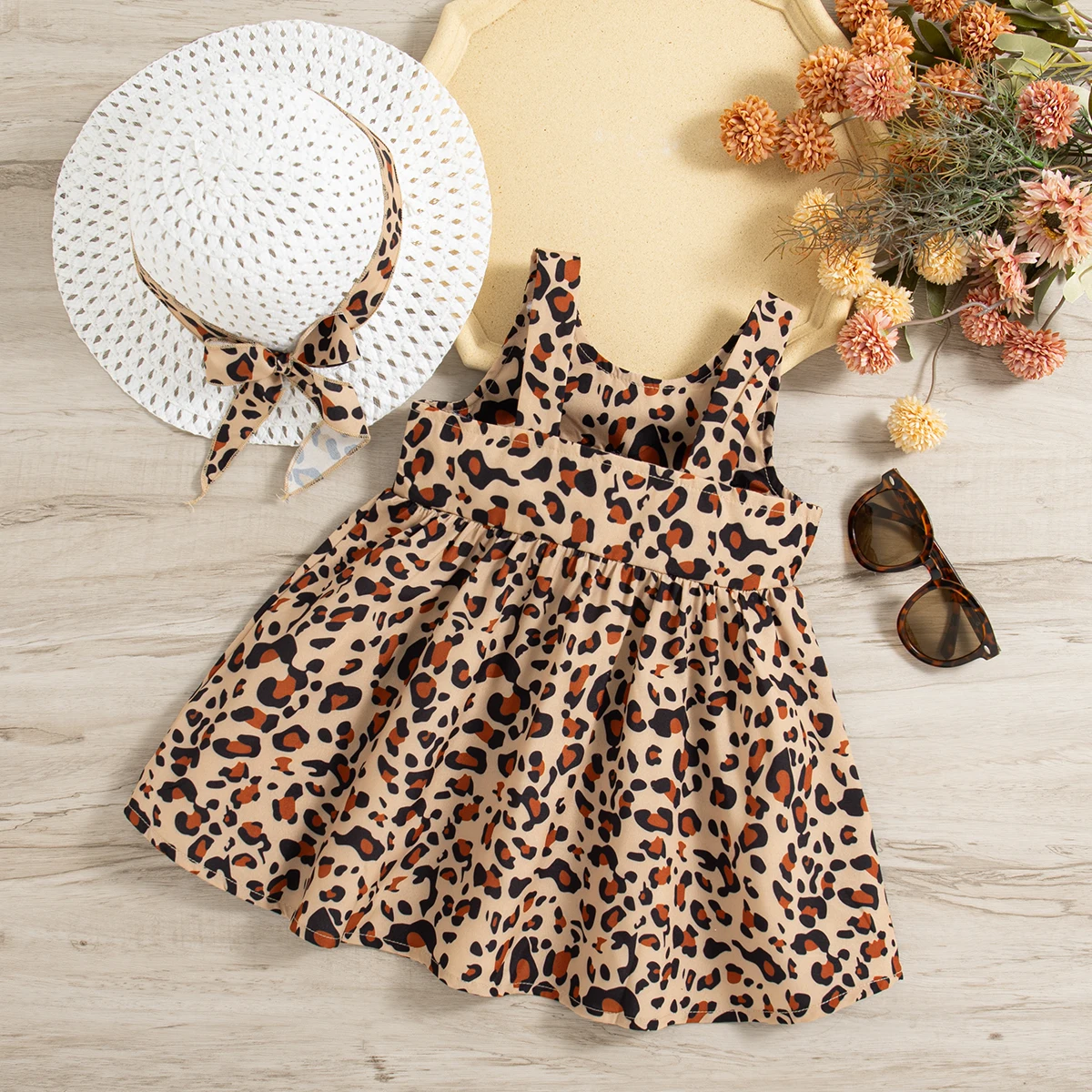 Baby Girl Dress Summer Baby Girl Leopard Print Bow Decoration Baby Girl Suspender Dress Cute Dress Up Party Baby Girl Dress With