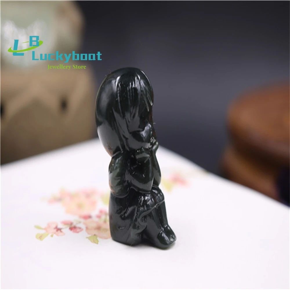 Natural Xinjiang Hetian Jade Sapphire Doll Child Angel Ink  Wholesale Cute Pet Pendant