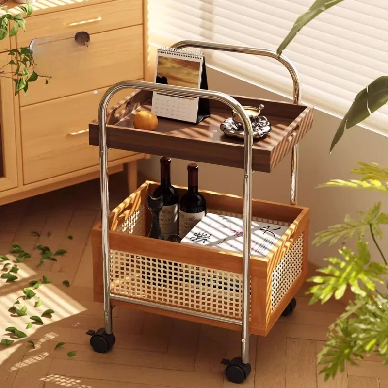 Medieval Style Multi-functional Snack Trolley Storage Shelf Living Room Space-saving Sofa Table NM371