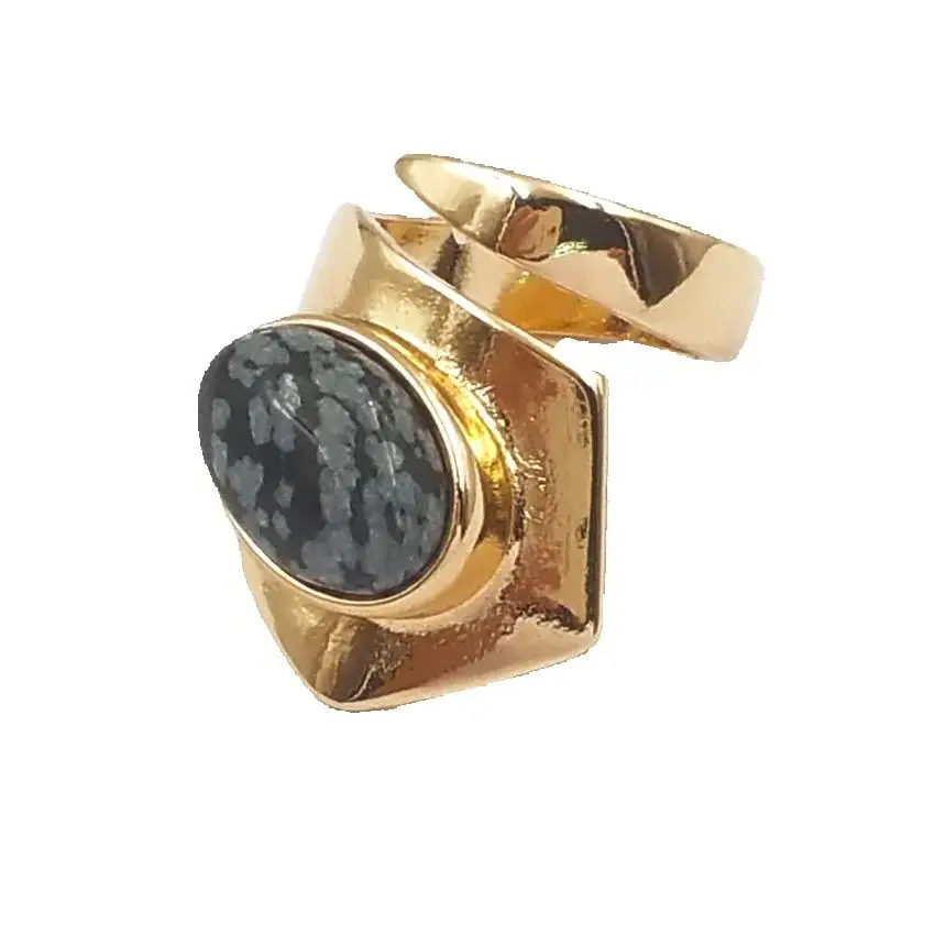 WT-R307 Natural Oval Shape Snow Flake Stone Ring With Gold Electroplated Special Design Women Jewelry Ring Can Adjust