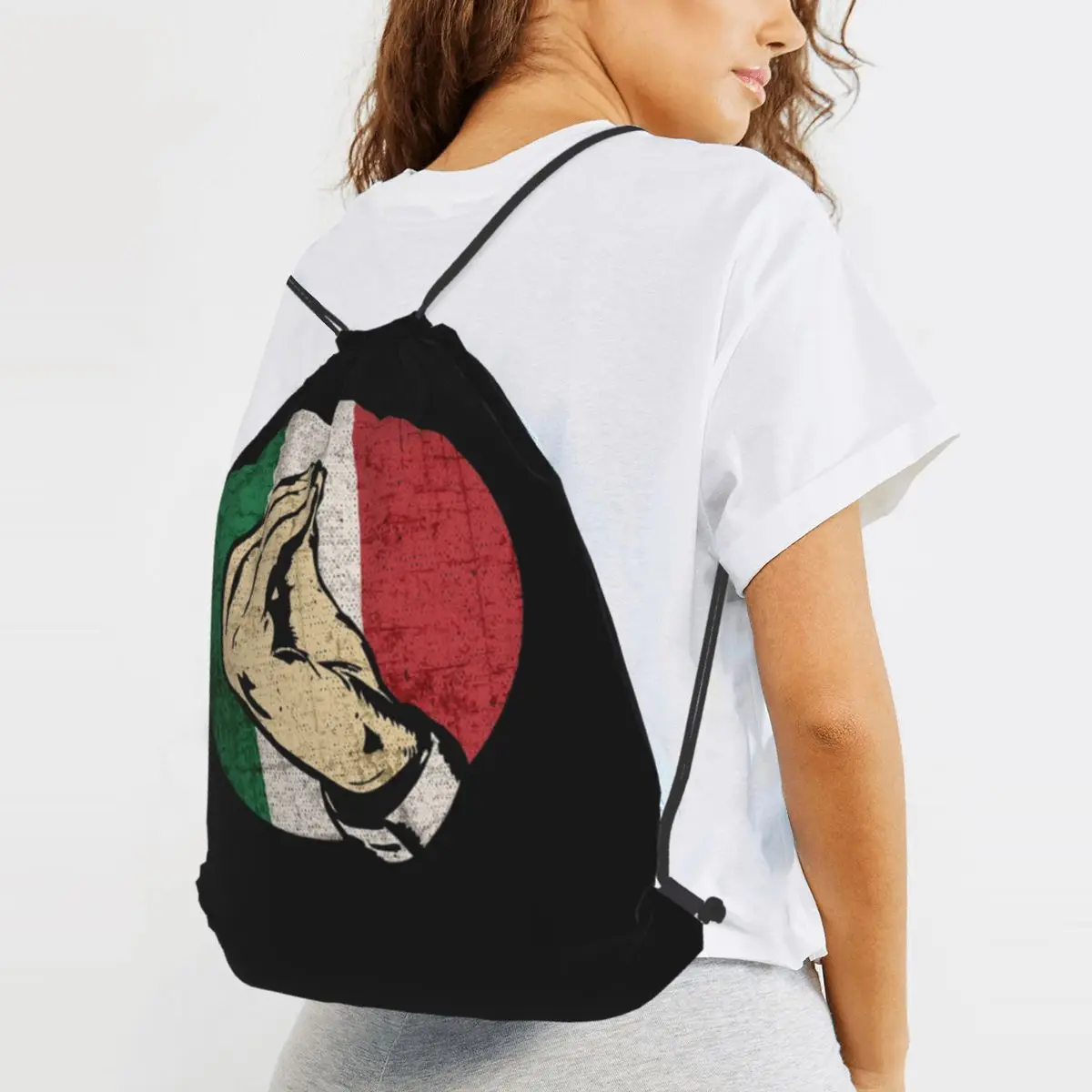 Italian Hand Gesture Sing Language Backpacks Portable Drawstring Bags Sports Bag Book Bags for Man Woman School